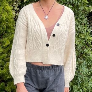 White Knitted sweater with buttons